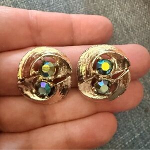 Vintage Aurora Borealis Clip On Earrings